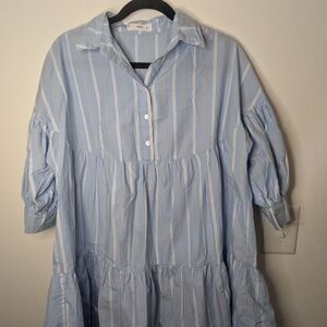 Mango Light Blue and Yellow Striped Blouse